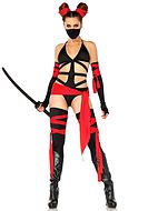 Kvinnlig ninja (aka kunoichi), maskerad-teddy med framsida med remmar och midjeband